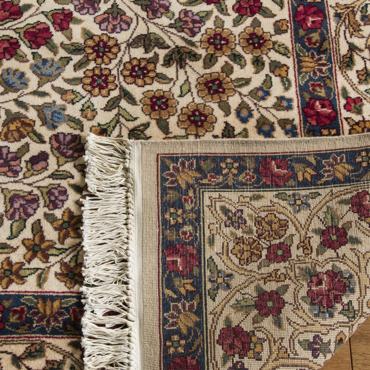Ivory Hand-Knotted Wool and Cotton Floral Area Rug