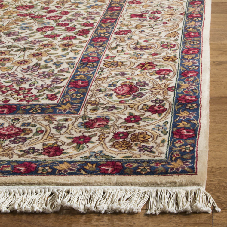 Ivory Hand-Knotted Wool and Cotton Floral Area Rug