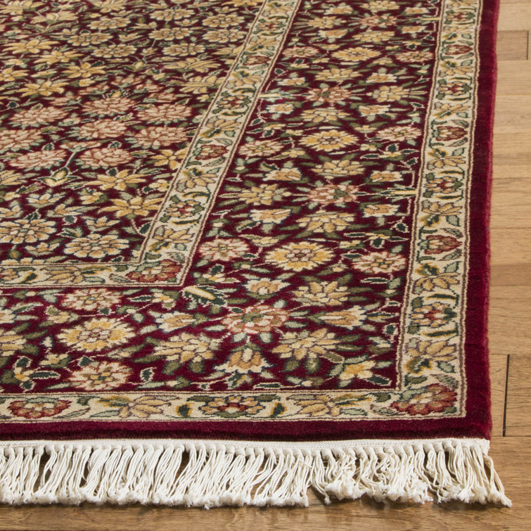 Hand-Knotted Red Wool Persian Floral Rug, 9' x 12'