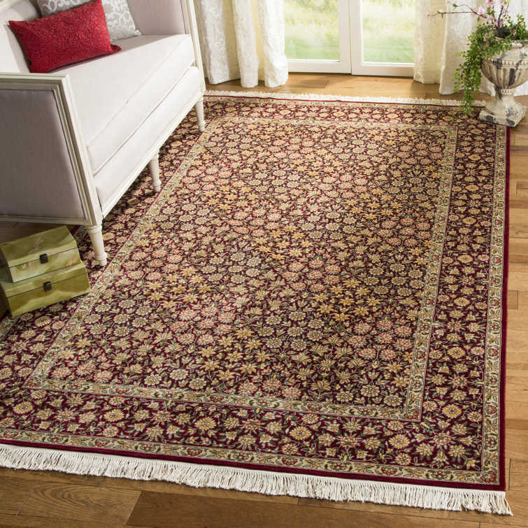Handmade Red Wool and Cotton 5' x 7' Rectangular Rug