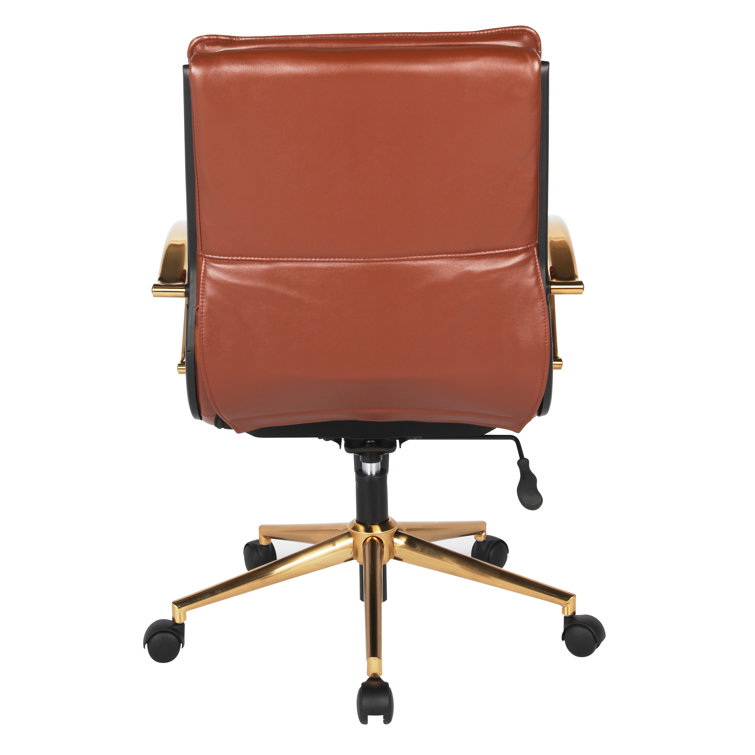 Saddle Faux Leather Mid-Back Chair with Gold Finish Base