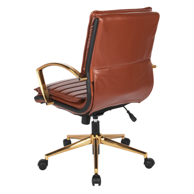 Saddle Faux Leather Mid-Back Chair with Gold Finish Base