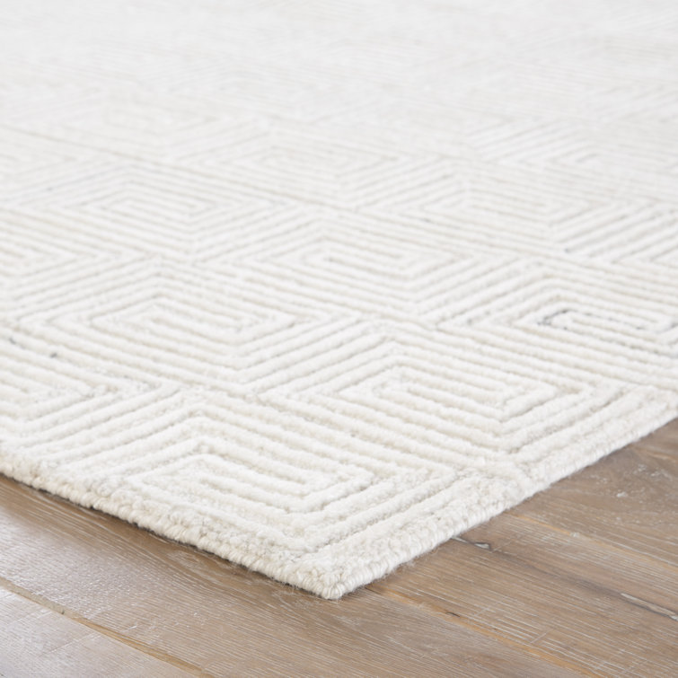 Handmade White and Gray Geometric Wool Rug 9' x 13'