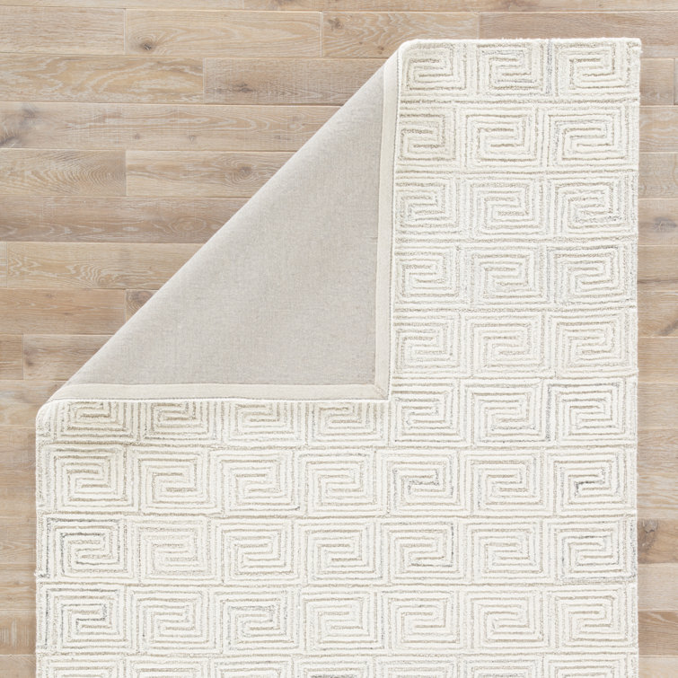 Handmade White and Gray Geometric Wool Rug 9' x 13'