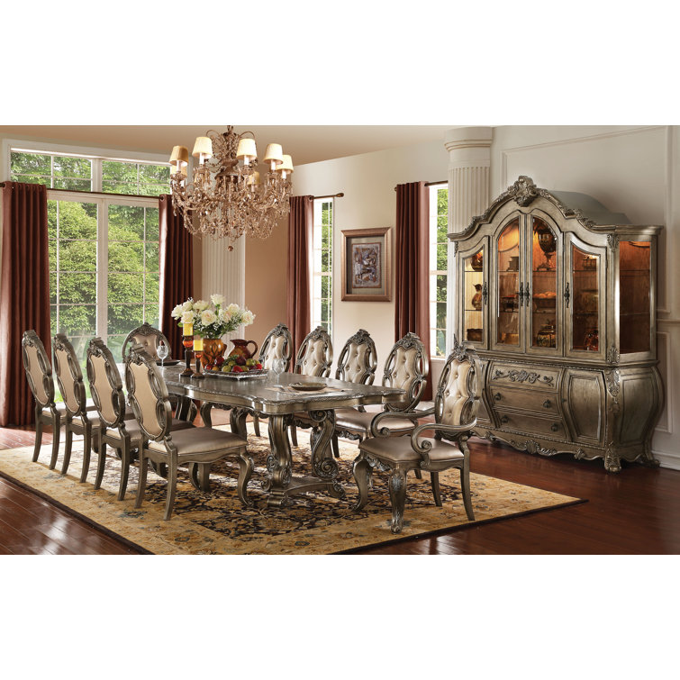 Champagne Oak Faux Leather Traditional Arm Chair Set