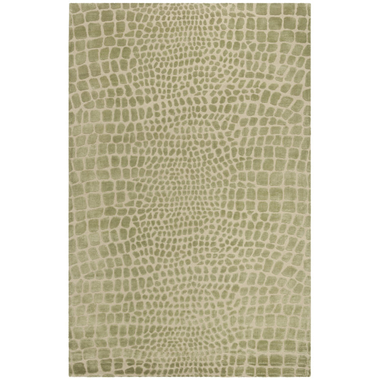 Hand-Knotted Hanging Moss Green Wool and Silk Area Rug