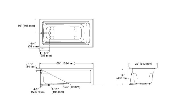 Thunder Grey Acrylic Alcove Soaking Bathtub with Comfort Depth