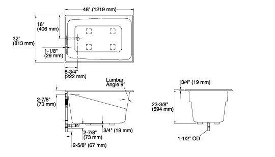 White Acrylic 48" x 32" Drop-in Soaking Bathtub
