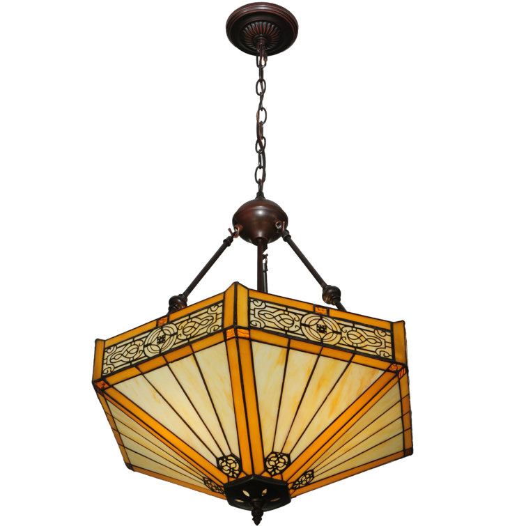Hexagonal Honey Stained Glass & Mahogany Bronze Pendant Light