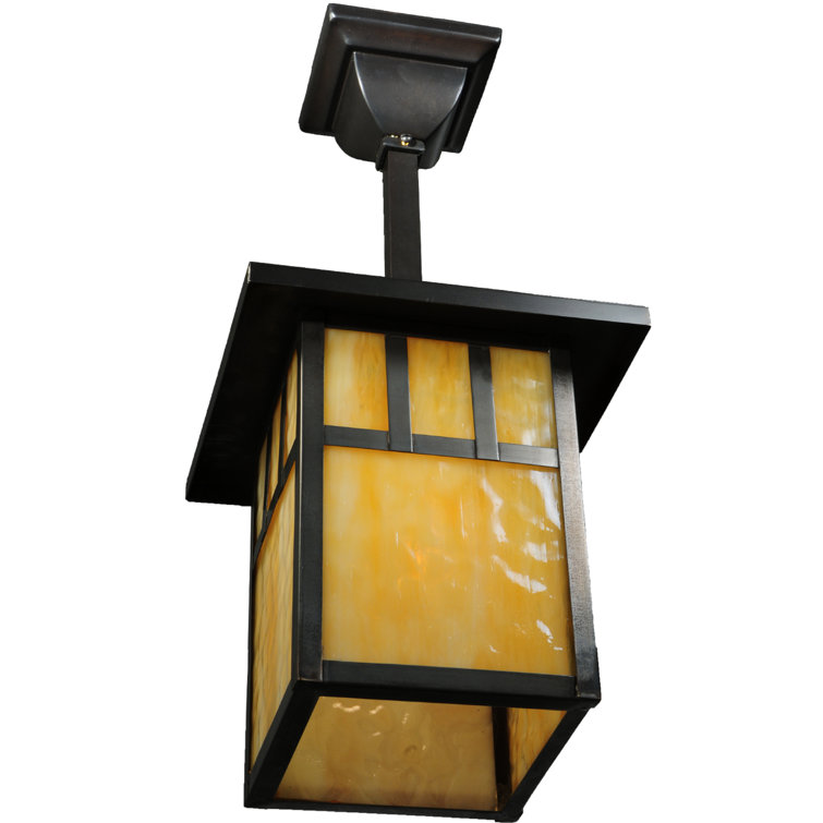 Craftsman Brown Glass Indoor/Outdoor Lantern Pendant