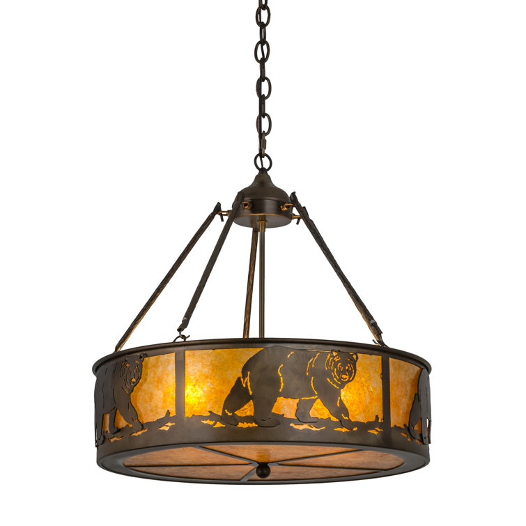 Adirondack Inspired Amber Mica & Copper 4-Light Drum Pendant