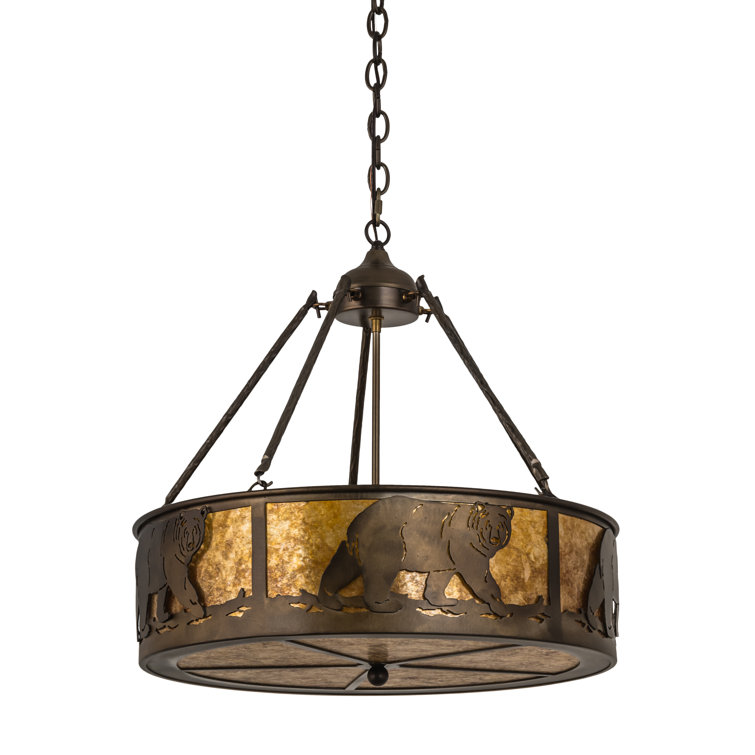 Adirondack Inspired Amber Mica & Copper 4-Light Drum Pendant