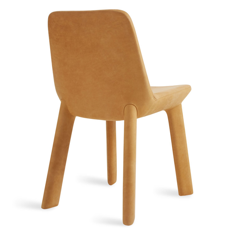 Camel Genuine Leather Upholstered Dining Chair with Wooden Legs