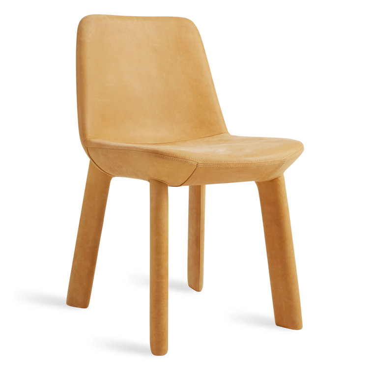 Camel Genuine Leather Upholstered Dining Chair with Wooden Legs