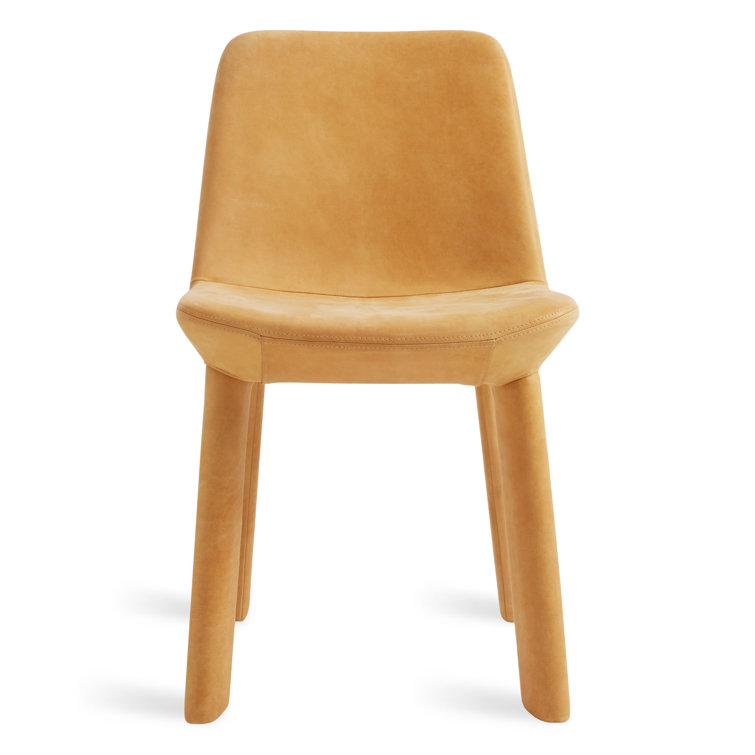 Camel Genuine Leather Upholstered Dining Chair with Wooden Legs
