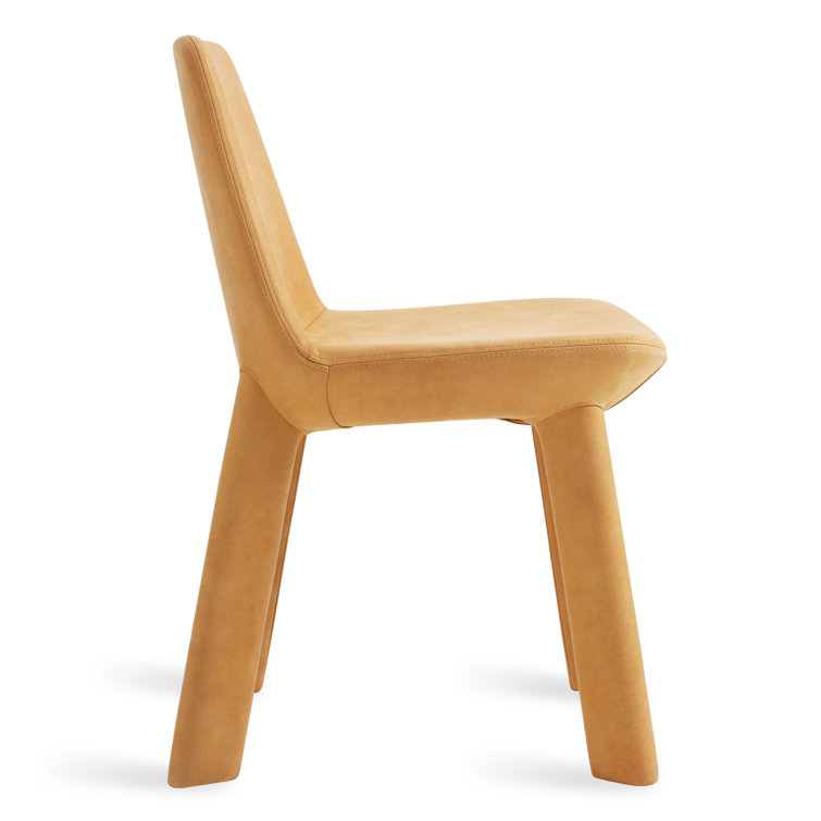 Camel Genuine Leather Upholstered Dining Chair with Wooden Legs