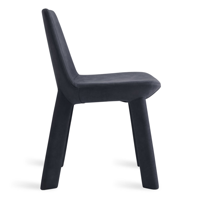 Ink Genuine Leather Upholstered Dining Chair with Wood Legs