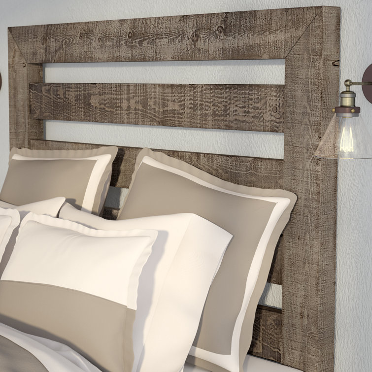 Transitional Gray Pine King Panel Bed with Upholstered Headboard
