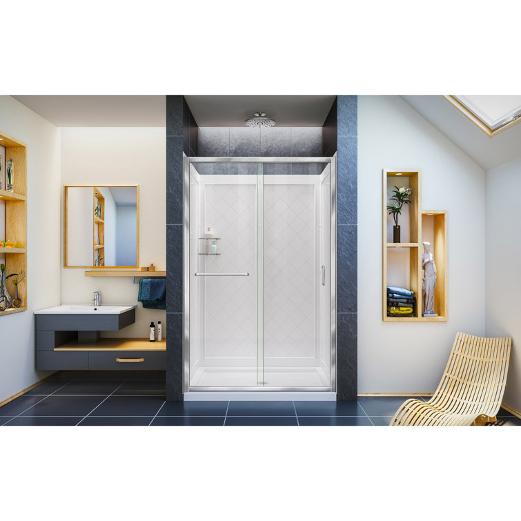 Infinity-Z 48" x 76.75" Frosted Glass Sliding Shower Kit with Brushed Nickel Hardware