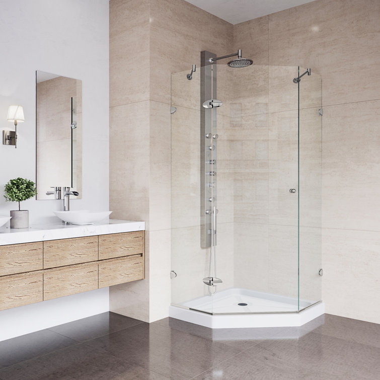 Verona 42" Frameless Neo-Angle Shower Enclosure with Clear Glass and Brushed Nickel Hardware