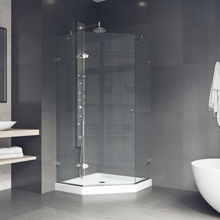Verona 42" Frameless Neo-Angle Shower Enclosure with Clear Glass and Brushed Nickel Hardware