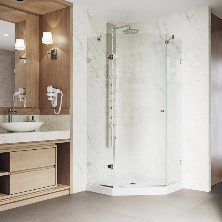 Verona 42" Frameless Neo-Angle Shower Enclosure with Clear Glass and Brushed Nickel Hardware