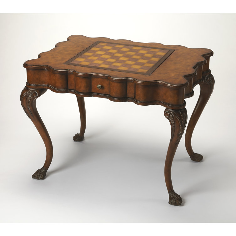 Medium Brown Hand-Carved Traditional Game Table with Reversible Board