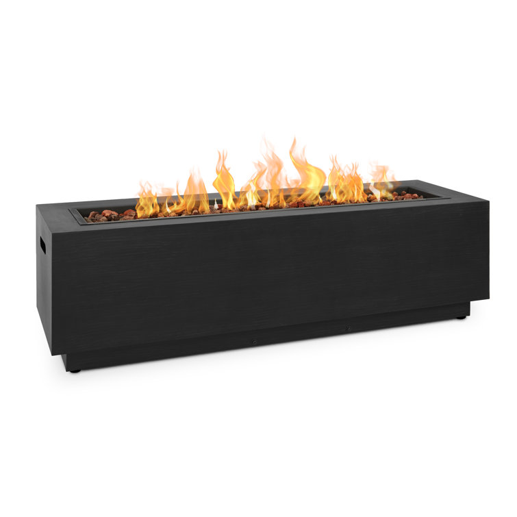 Gray Steel Rectangle Gas Fire Pit Table with Lava Rock