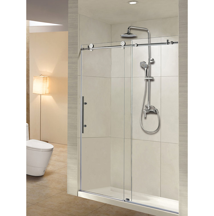 Brushed Nickel Frameless Sliding Shower Door with Clear Glass