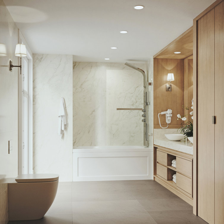 Rialto 34" x 58" Frameless Stainless Steel Tub Door with Clear Glass