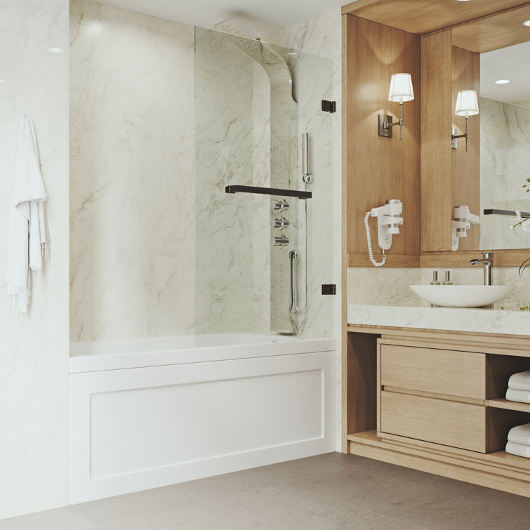 Rialto 34" W x 57.38" H Frameless Clear Glass Tub Door