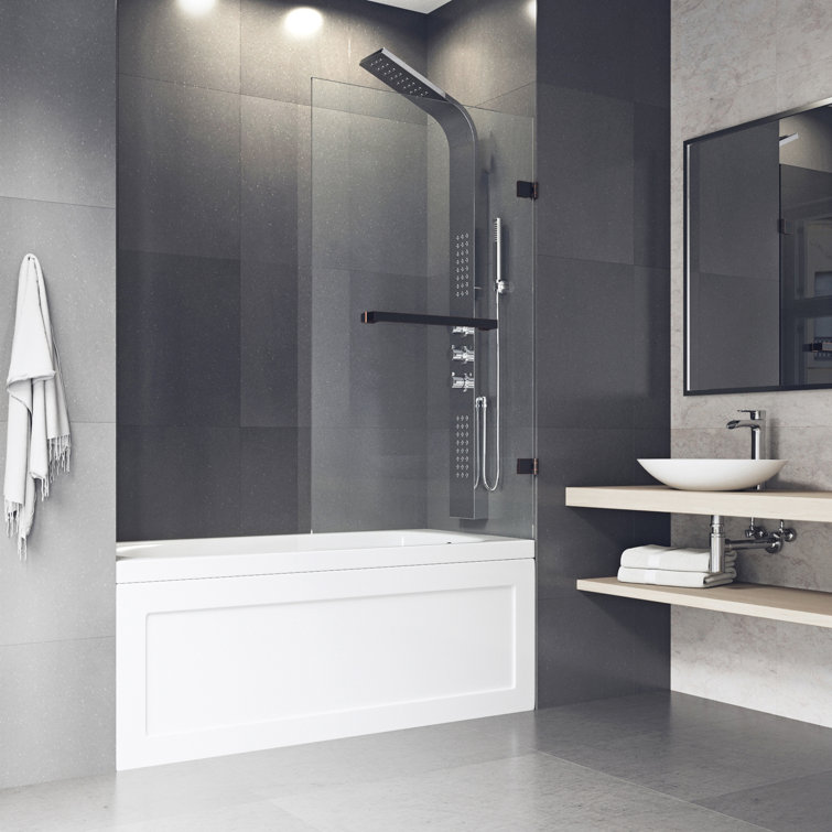 Rialto 34" W x 57.38" H Frameless Clear Glass Tub Door