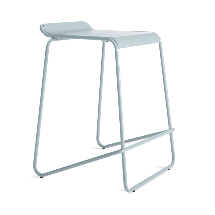Gray Green Powder-Coated Steel and Wood Counter Stool