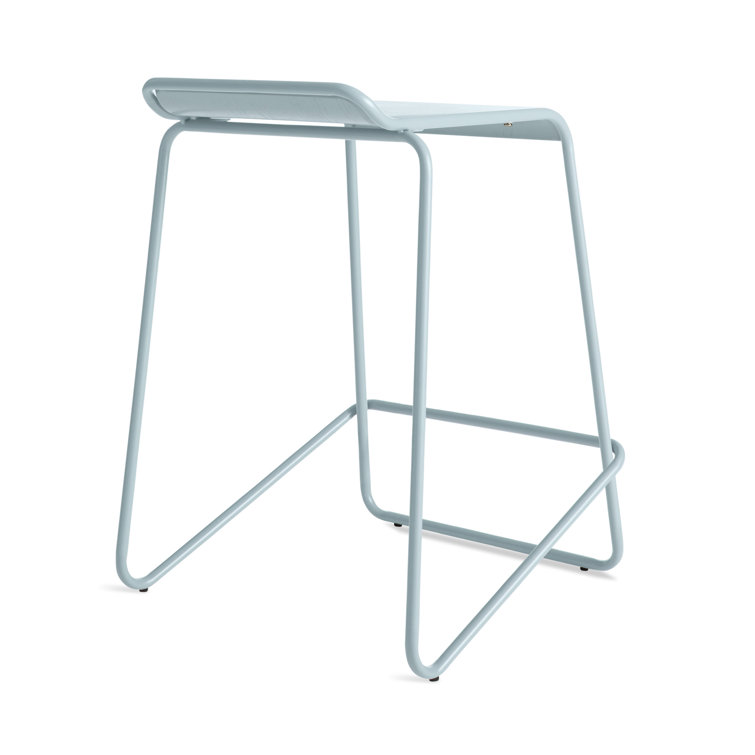 Gray Green Powder-Coated Steel and Wood Counter Stool