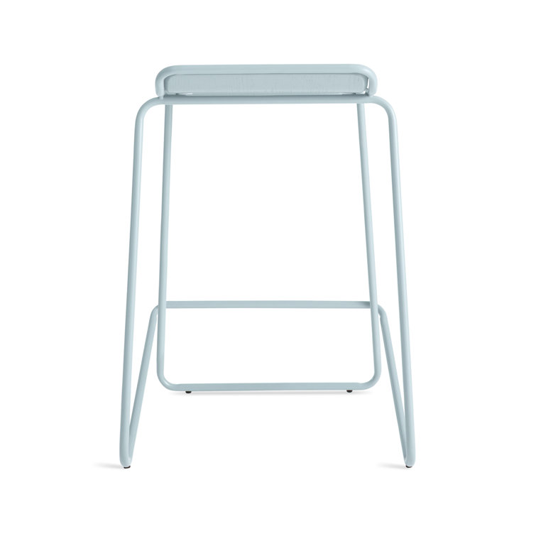 Gray Green Powder-Coated Steel and Wood Counter Stool