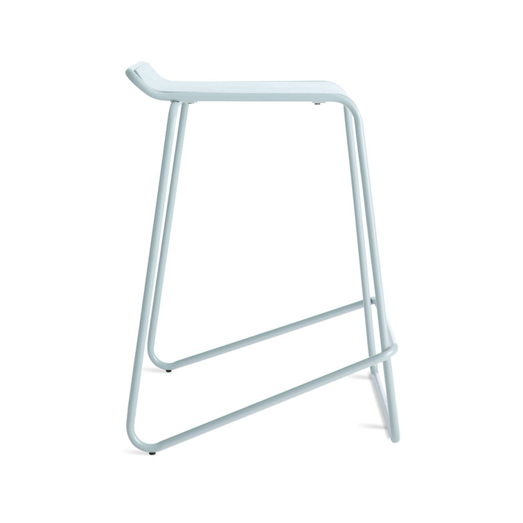 Gray Green Powder-Coated Steel and Wood Counter Stool