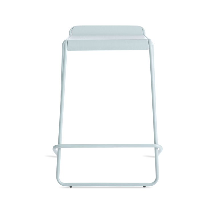 Gray Green Powder-Coated Steel and Wood Counter Stool