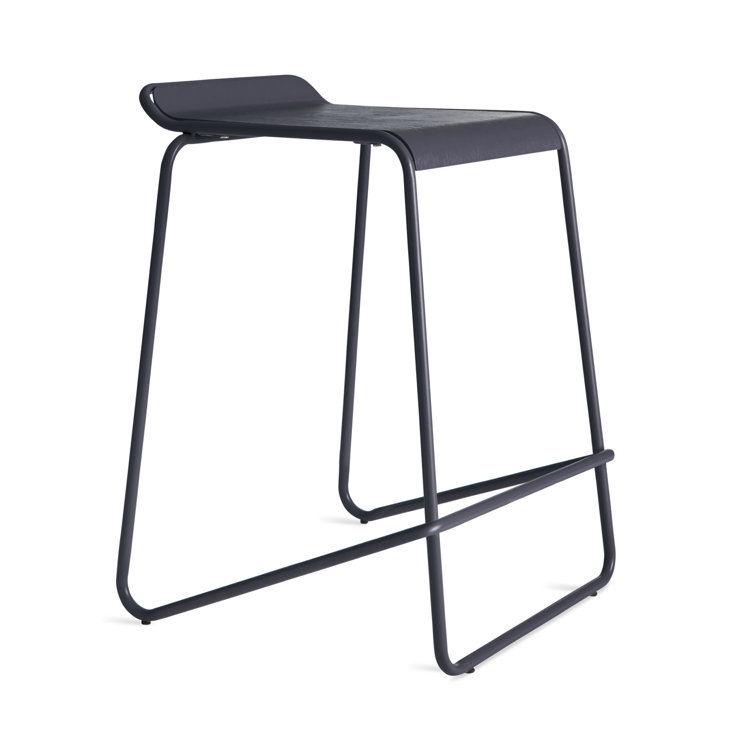 Navy and Wood Stackable Counter Stool with Metal Legs