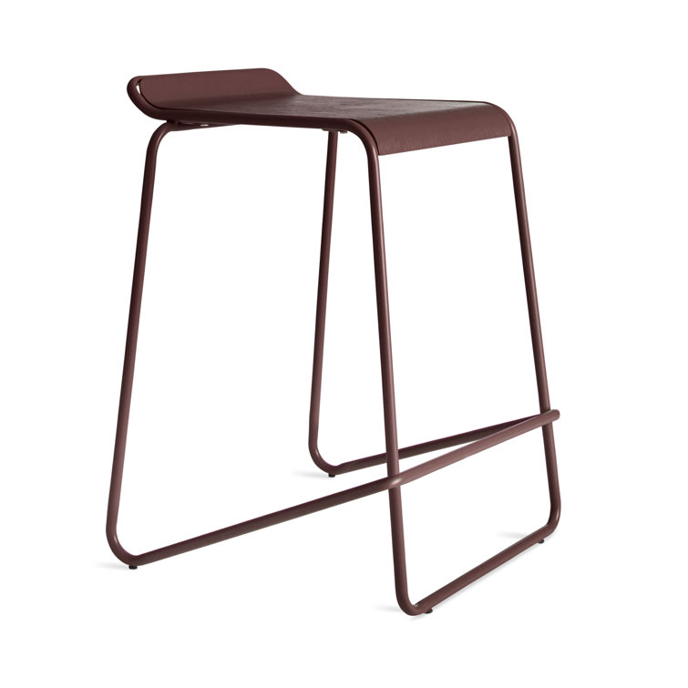 Gray Green Powder-Coated Steel and Wood Counter Stool