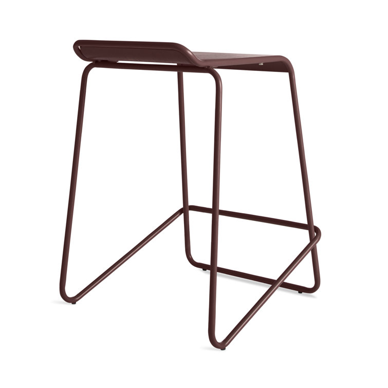 Gray Green Powder-Coated Steel and Wood Counter Stool