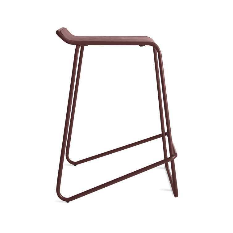Gray Green Powder-Coated Steel and Wood Counter Stool
