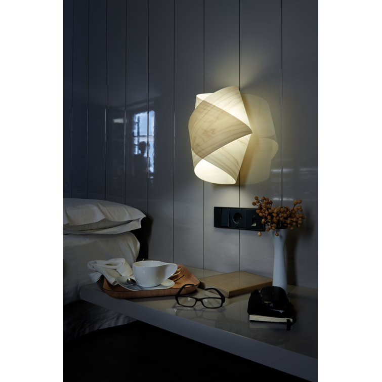 Ivory White Dimmable Wood Sconce with Sea Blue Shade