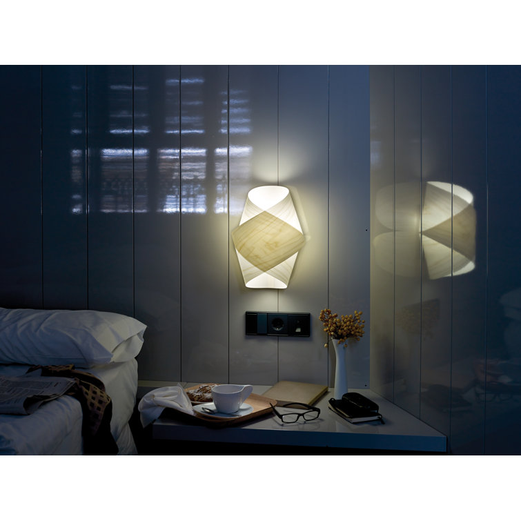 Ivory White Dimmable Wood Sconce with Sea Blue Shade
