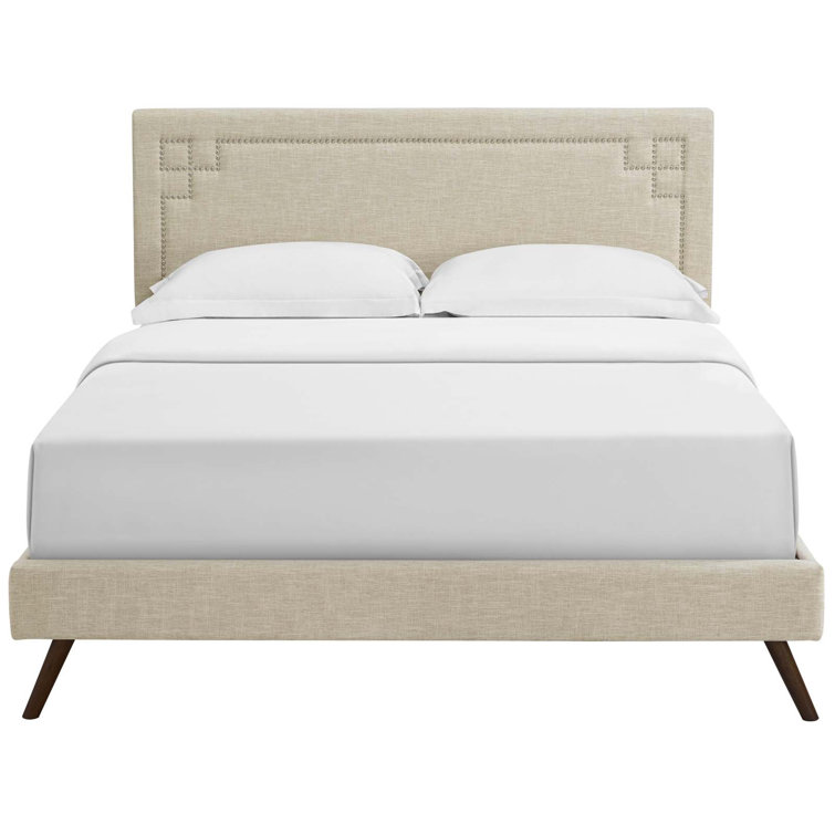 Ruthie Queen White Faux Leather Upholstered Platform Bed