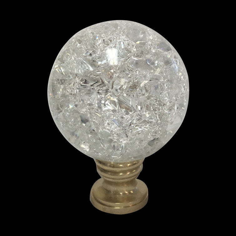 Small Clear Crystal Ball Lamp Finial with Antique Brass Base
