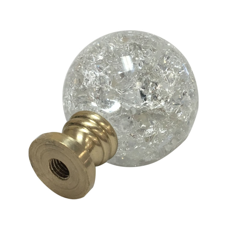 Small Clear Crystal Ball Lamp Finial with Antique Brass Base