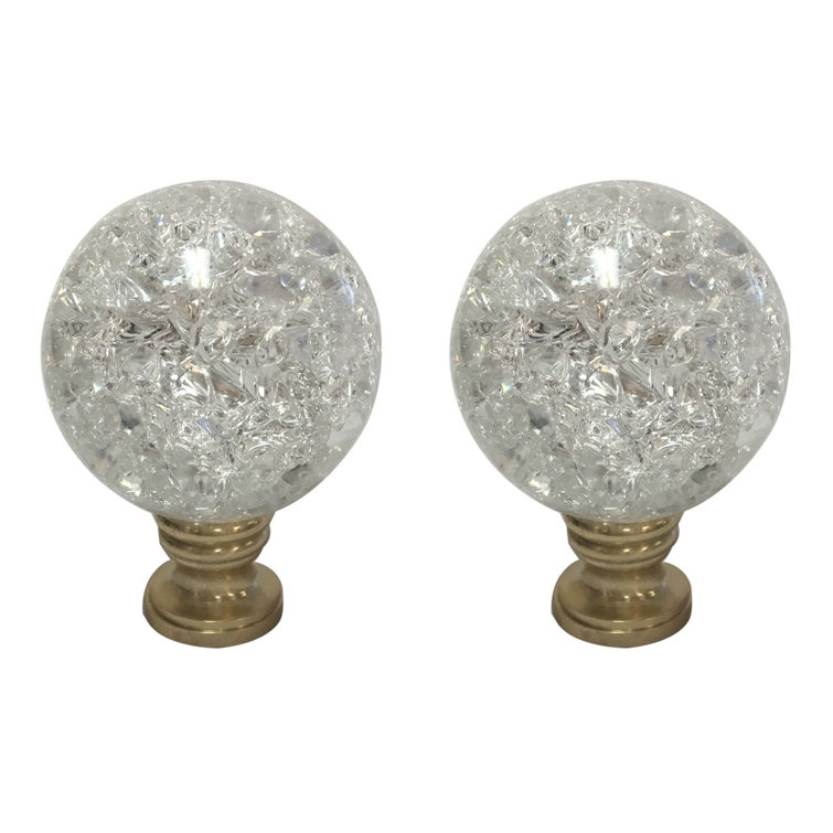 Small Clear Crystal Ball Lamp Finial with Antique Brass Base