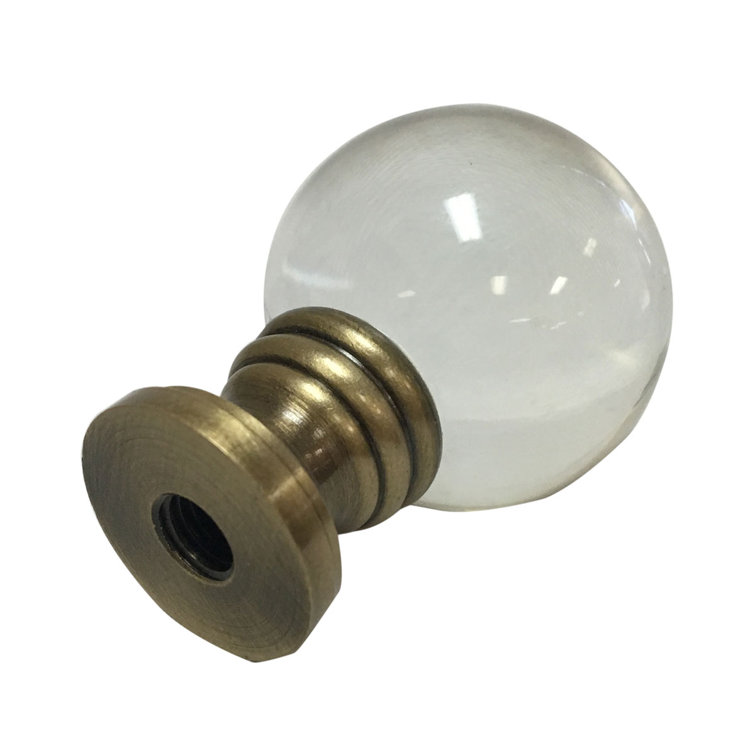Small Clear Crystal Ball Lamp Finial with Antique Brass Base