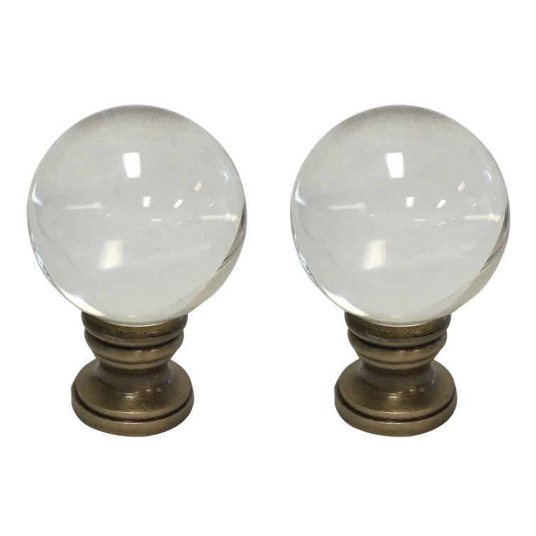 Small Clear Crystal Ball Lamp Finial with Antique Brass Base