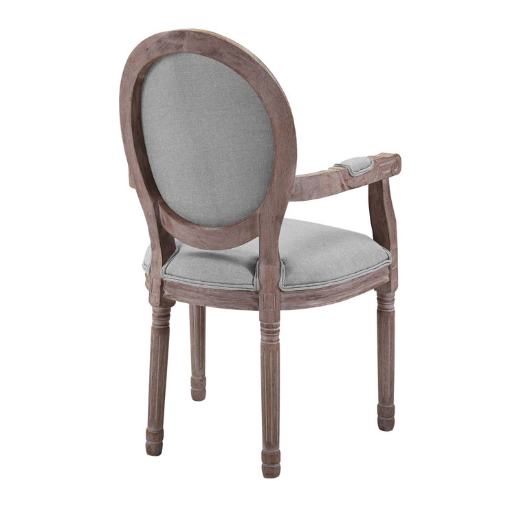 Elegant Vintage French Light Gray Upholstered Wood Arm Chair